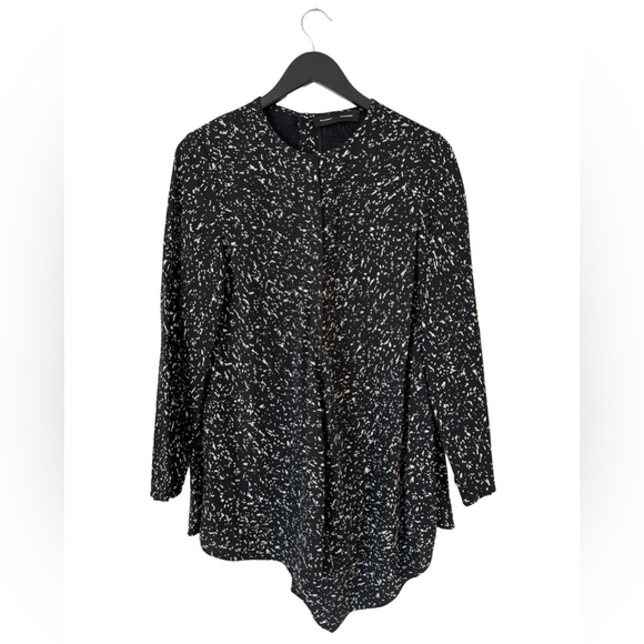 Proenza‎ Schouler Long Sleeve Crepe Asymmetric Hem Blouse 4 Black White Splatter - Picture 1 of 7
